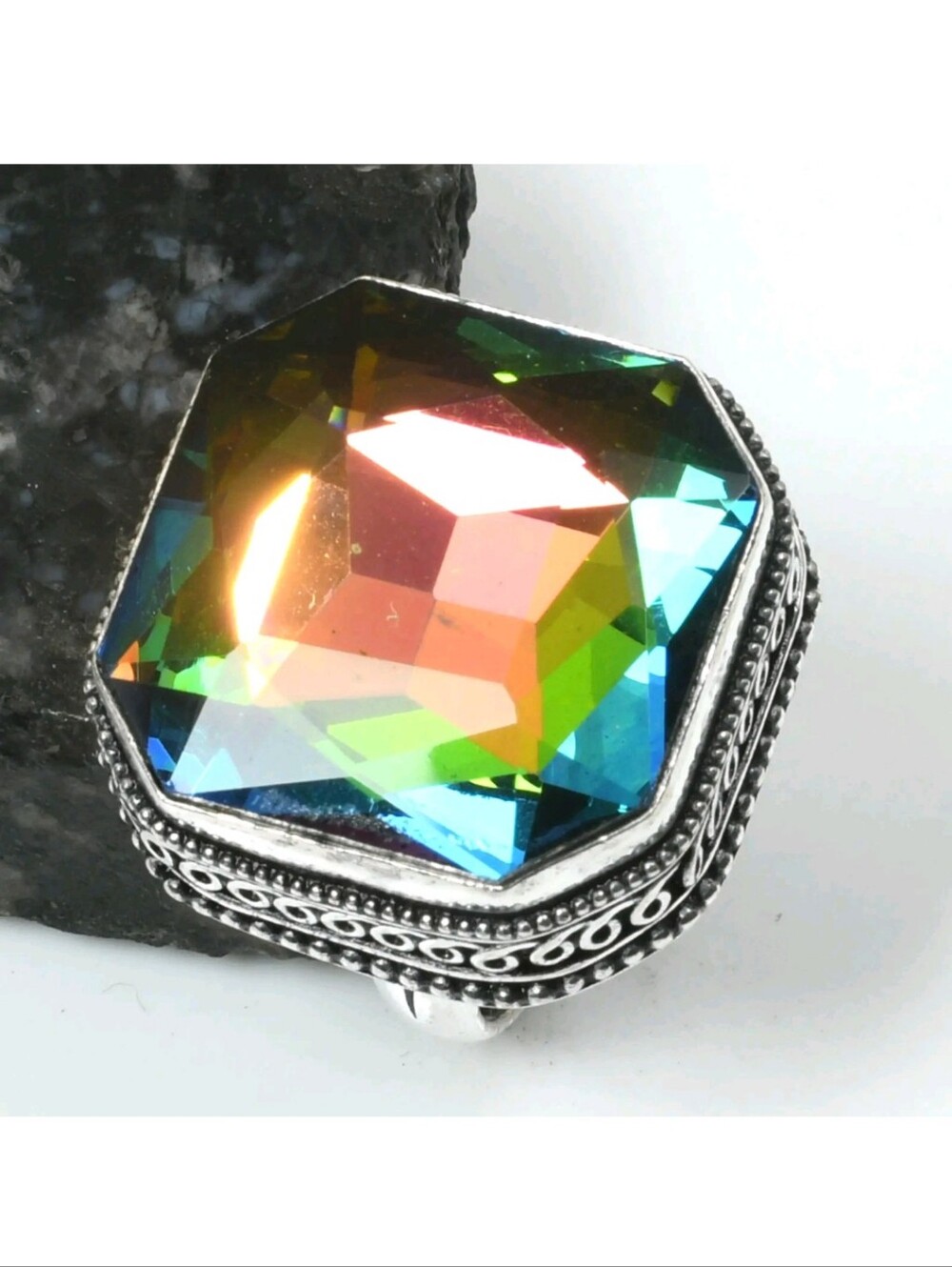 Mystic Topaz Faceted Gemstone Jewelry 925 Sterling Silver Handmade Ring